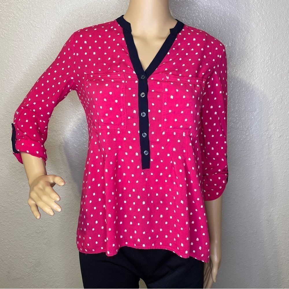 Anthropologie Vanessa Virginia Lightweight Dot Blouse Pink White Navy Blue Sz 0